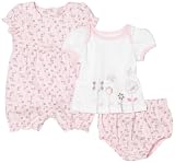 Babyworks Baby-girls Newborn 3 Piece with Bow And Ruffle Romper Diaper Set, Pink, 0-3 Months