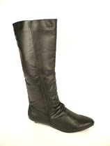 Womens Soft Black Scrunch Slouched Kitten Heel Boots