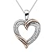 XPY Sterling Silver and 14k Pink Gold Double Frame Diamond Heart Pendant Necklace, 18