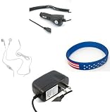 Nokia N96 Accessory Bundle- Stereo Headset Hands-free + Auto Car Vehicle Charger + Home Wall Travel Charger + Free Stars Stripes Wristband