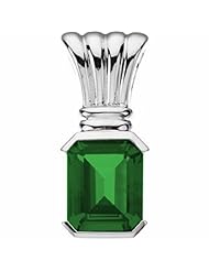 14K White Gold Emerald Cut Chatham Created Emerald Pendant -- LIFETIME WARRANTY