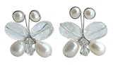 Pearl and quartz earrings, 'Exotic Butterfly' 1 W 1 L