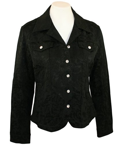 Christine Alexander Swarovski Crystal Studded Black Silk Brocade Fitted Jacket