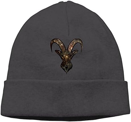 Fashion Galaxy Animal Of Goat Comfortable Wool Ridge Cuff Beanie Black