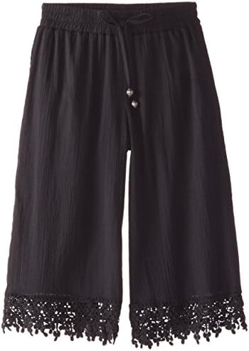 My Michelle Big Girls' Culotte Pant with Crochet Trim At Hem and Tie Waistband, Black, Small