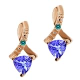 0.44 Ct Trillion Blue Tanzanite and Diamond Gold Plated Silver Earrings
