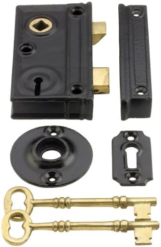 Cast Iron Narrow Rim Lock With Black Eggshell Finish. Iron Rim Lock.