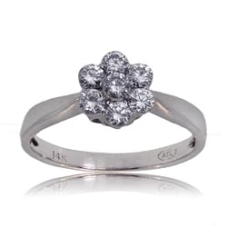 Flower Diamond Ring 14K White Gold Ladies New Band