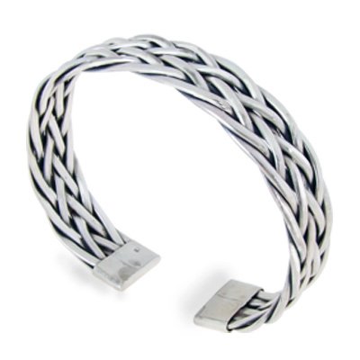 Braided Woven Wave Celtic Sterling Silver Cuff Bracelet