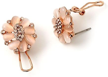 CSG Golden Tone Exquisite Crystal Luxurious Rhinestone Flower Shape Stud Earrings with Peach and Exquisite Crystal Stone Mixed