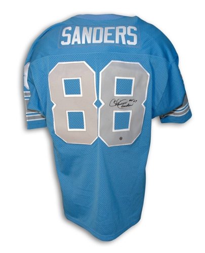 Charlie Sanders Autographed/Hand Signed Detroit Lions Blue Throwback Jersey Inscribed ''HOF 07''