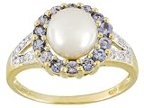 10KT CULTURED FRESHWATER PEARL WITH .80CTW TANZANITE WITH DIAMOND ACCENT RING
