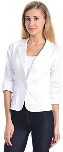 Normcoer Women's Fashion Womens 3/4 Sleeve Peaked jacket (KATIT6360-WHITE-L)