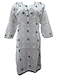 Yoga Long White Kurti Tunics Cotton Dress Beautiful Floral Patches Kurta Large