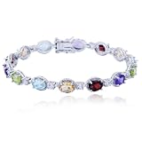 Rhodium Overlay Sterling Silver Oval Multi-Gemstone Bracelet, 7.25