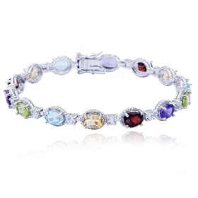 Rhodium Overlay Sterling Silver Oval Multi-Gemstone Bracelet, 7.25 by Amazon.com Collection