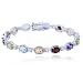 Rhodium Overlay Sterling Silver Oval Multi-Gemstone Bracelet, 7.25"