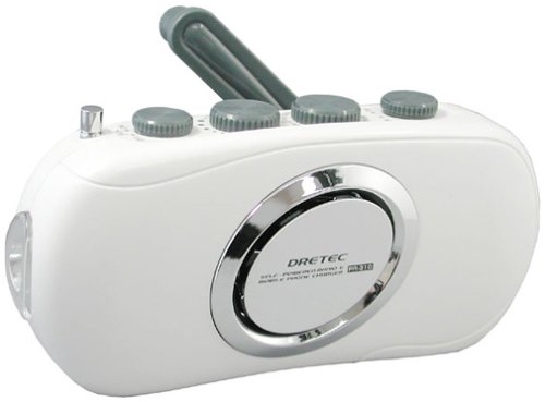 DRETEC 手回しケータイ充電 スリムラジオライト(防滴タイプ) ホワイト PR-310WT