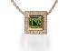 18K Yellow Gold 16 Cable Chain Square-Shape Peridot Color-Stone Necklace, Set with a Sliding Pendant and Surrounded with Pave Set Diamonds.