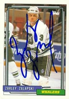 Zarley Zalapski autographed Hockey Card Hartford Whalers 1992 Topps 82B0085EOT8W