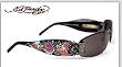 ED HARDY EHS 020 SKULL BUTTERFLIES BLACK RIMLESS METAL SWAROSKI SUNGLASSES