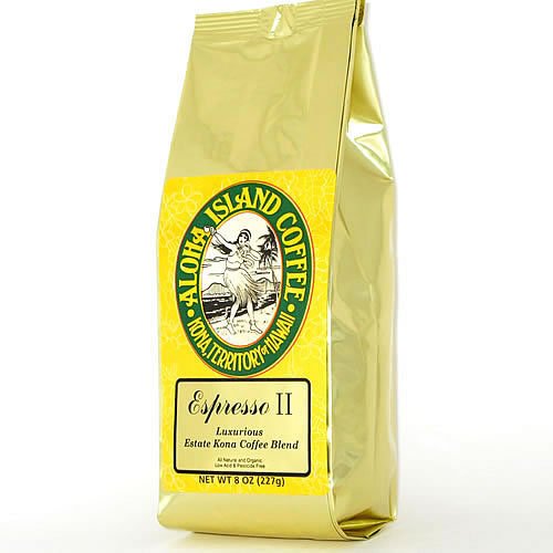 Aloha Island Coffee Espresso Organic Kona Coffee Blend, 8 Oz Ground, 8-ounces