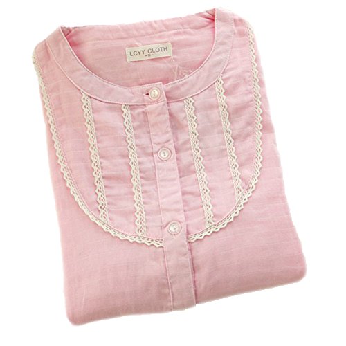 (エスライフ)S-Life レディース パジャマ 二重ガーゼ 長袖 前開き 上下セット 綿 無地 純色 春夏 ソフト 柔らかい ルームウェア 部屋着 寝間着 便利服