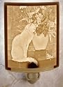 Cat with Flowers Porcelain Lithophane Curved Night Light