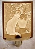 Cat with Flowers Porcelain Lithophane Curved Night Light