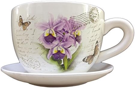 Purple Orchid Teacup Saucer Decorative Garden Planter 9.05" - 23cm