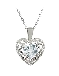 0.68 Ct Heart Shape Sky Blue Aquamarine White Sapphire Sterling Silver Pendant