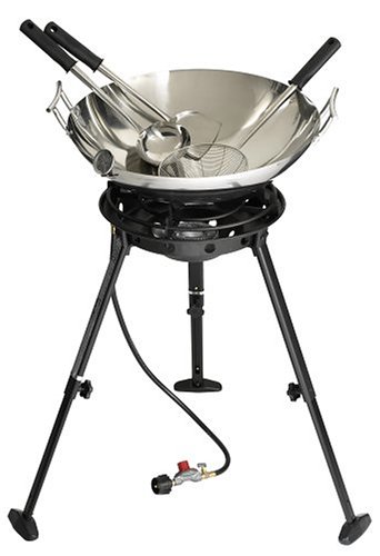 Eastman Outdoors 37225 22-Inch Stainless-Steel Wok Kit with Burner Spoon Skimmer and Spatula