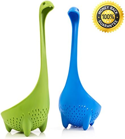 Wishstone Mamma &amp; Dadda Nessie Large Colander Food-safe 100% Nylon Dishwasher Safe Loch Ness Monster Stands Upright Cookware Tableware Kitchen Utensil Dipper Green and Blue - Mama &amp; Daddy Soup Ladle