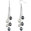 Black & White Silver Dangle Cultured Pearl Earrings Black & White Silver Dangle Cultured Pearl Earrings