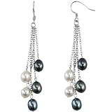 Black & White Silver Dangle Cultured Pearl Earrings