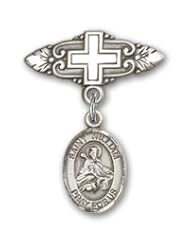 Sterling Silver Baby Badge with St. William of Rochester Charm and Badge Pin with Cross