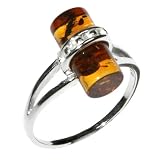 Certified Genuine Honey Amber and Sterling Silver Small Tiny Barrel Ring, Sizes 5,6,7,8,9,10,11,12