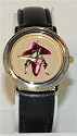 Maroon Paphiopedilum Callosum Orchid - Large (Man's) Wrist Watch with Black Leather Band