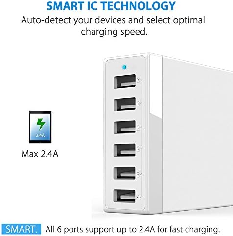 TOMMOX 60W 6 Port USB Charger Desktop USB Charging Station Multiport Charger with Smart IC for iPhone 6s / 6 Plus / iPad Air / iPad Pro / iPad mini, Samsung Galaxy S6 Edge, LG G5 and More - White