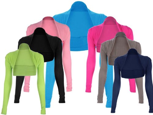 Long Sleeve Womens Shrug Plain Bolero Size 8 - 12