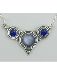 Sterling Necklace Grey Moonstone and Lapis Lazuli Made in America