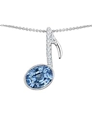 Original Star K (tm) Musical Note Pendant With Simulated Aquamarine Oval 11x9mm in 925 Sterling Silver