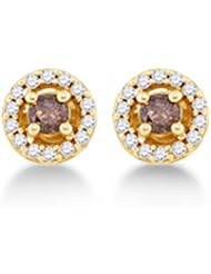 10K White Gold Round Brilliant Cut Chocolate Brown and White Diamond - Round Shape Halo Prong Set Studs Earrings - (.72 cttw.)