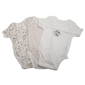 Baby Patterned Short Sleeve Sleepsuits Allergy Free in Boy, Girl and Unisex Options (Pack Of 3) (Height: 62-68cm, Weight: 8kg (3-6 Months)) (Cream)