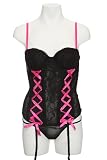 Black Pink Lace-Up Bustier