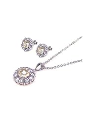 Nickel Free Sterling Silver Pendant & Earring Sets Yellow CZ Set Earring And Necklace