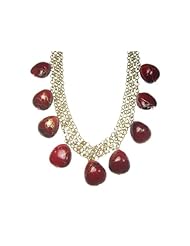 Goldtone Mesh Red Beaded Chain Necklace