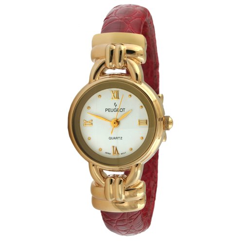 Peugeot Women's 780RD Gold-Tone Red Leather Cuff Watch