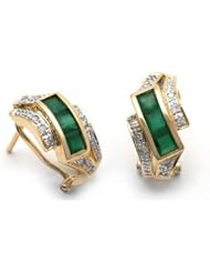 14k Yellow Gold Emerald and Diamond Hoop Earrings