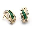 14k Yellow Gold Emerald and Diamond Hoop Earrings